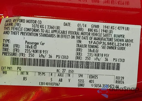 2014 Ford Focus St из США, поврежденный, VIN 1FADP3L98EL234181